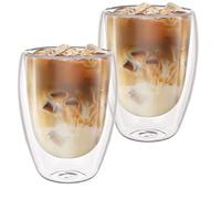 ASelected Lot de 2 tasses à café en verre transparent à double paroi de 350 ml, verres à cappuccino, latte macchiato, tasses à expresso résistantes à la chaleur pour lait, jus, crème glacée