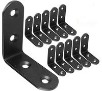 ASelected Lot de 20 équerres d'angle en acier inoxydable à angle droit de 50 mm x 50 mm - 90 degrés en forme de L pour étagères et joints en bois - Noir
