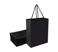 ASelected Lot de 20 sacs cadeaux noirs en papier avec poignées réutilisables pour anniversaire, mariage, shopping, fêtes - 15 x 7 x 20 cm