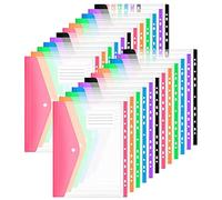 ASelected Lot de 24 porte-documents A4 transparents Pour organiser des documents Avec bouton pression et pochette étiquette 6 couleurs