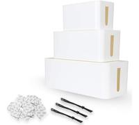 ASelected Lot de 3 Boîtes Cache Câbles, Organisateur de câbles, Boîte de Rangement pour Câbles en Plastique Garder les Câble Electriques, Multiprise Bien Rangés, Blanc