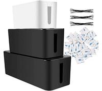 ASelected Lot de 3 boîtes de gestion de câbles en plastique - Pour cacher les rallonges et les câbles électriques - Noir et blanc