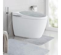 ASelected Lot de 3 Tapis de Salle de Bain - 50 x 80 cm - Tapis de Bain Doux à Poils Longs - Antidérapant - avec Couvercle pour abattant de Toilettes - Gris foncé