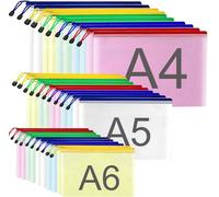 ASelected Lot de 30 porte-documents à fermeture éclair A4 A5 A6 - Étanche - Fermeture éclair - En maille plastique - Poches zippées pour fichiers, documents, accessoires de voyage