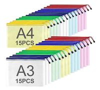 ASelected Lot de 30 porte-documents A3 A4 avec fermeture éclair, étanche, fermeture éclair, en plastique maille, poches zippées pour fichiers, documents, accessoires de voyage