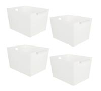 ASelected Lot de 4 boîtes de rangement en plastique avec poignée - 26 x 19 x 15 cm - Panier de rangement en plastique pour placard de cuisine - Blanc - Taille L