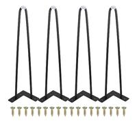 ASelected Lot de 4 Pieds de Table en épingle à Cheveux 40 cm en métal Robuste avec Protection de Sol en Caoutchouc et vis pour Armoire, Chaise, Bureau (Noir)