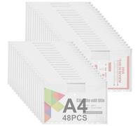 ASelected Lot de 48 porte-documents A4 classables avec bouton pression A4 - Porte-documents avec 11 bords perforés - Transparent - Pochette transparente - Classeur A4 - Bouton pression pour organiseur