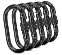 ASelected Lot de 5 Mousqueton Escalade Noir INOX - 20KN(2000KG), Mousqueton Verrouillable Carabiner Oval Steel avec Bouchon à Vis,
