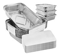 ASelected Lot de 50 grands plateaux jetables en aluminium avec couvercles, 26 x 19 x 6 cm, plateaux en aluminium pour barbecue, rôtir, pâtisserie, cuisine, grillage, conteneurs - 1900 ml
