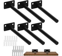 ASelected Lot de 6 supports d'étagère flottante invisibles de 12 x 150 mm de long pour étagère murale flottante - Noir