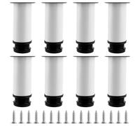 ASelected Lot de 8 Pieds Réglables Meubles Blanc, Ø 50 mm/Hauteur 120 mm Pieds de Canapé en Métal Acier Inoxydable, Pied de Table Basse pour Meubles TV Armoires Lits Postes de Travail, avec 32 Vis