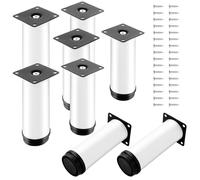 ASelected Lot de 8 Pieds Réglables Meubles Blanc, Ø 50 mm/Hauteur 150 mm Pieds de Canapé en Métal Acier Inoxydable, Pied de Table Basse pour Meubles TV Armoires Lits Postes de Travail, avec 32 Vis