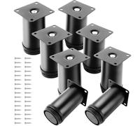 ASelected Lot de 8 Pieds Réglables Meubles Noir, Ø 50 mm/Hauteur 100 mm Pieds de Canapé en Métal Acier Inoxydable, Pied de Table Basse pour Meubles TV Armoires Lits Postes de Travail, avec 32 Vis