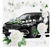 ASelected Nœuds de Voiture de Mariage avec ventouses - Décoration de Voiture de Mariage - 9 grappes de Fleurs en Soie - Décoration de Voiture pour Mariage, réception, cérémonie