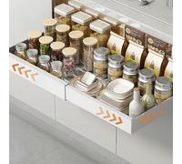 ASelected Organiseur de placard extractible, 42 à 68 cm, étagère de tiroir de rangement extensible avec film adhésif, organiseur coulissant pour cuisine, salon, maison, blanc