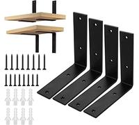 ASelected Pack de 4 Équerre Étagère de Fixation Noir Metal 200x200x38x5mm Support d'étagère Murale avec 16pcs vis
