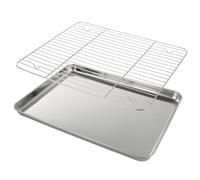 ASelected Plaque de cuisson avec grille de refroidissement - 40,5 x 30,4 cm - En acier inoxydable - Avec grille de refroidissement - Rectangulaire - Pour la cuisson