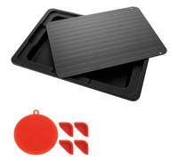 ASelected Plateau de décongélation 295 x 205 x 2 mm - Plaque de décongélation en Aluminium - Plaque de décongélation Rapide (avec Angle en Silicone, Brosse Ronde en Silicone, Plateau d'égouttement)