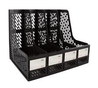 ASelected Porte-documents pliable - 4 supports verticaux en plastique pour magazines - Organiseur de bureau - Dossier de documents pour l'organisation et le rangement de bureau (noir)