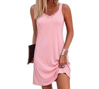 Aseniza Chemise de Nuit Sexy Col en V Dentelle sans Manches Parfaite pour Détente Vacances et Soirées Relax à la Maison Rose M