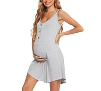 Aseniza Chemises de Nuit Maternité Coton Robe Allaitement Maternité Manches Courtes Nuisette Grossesse Été Casual Vêtements Allaitement Pyjama Allaitement Hopital Enceinte, 48
