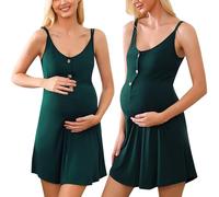 Aseniza Chemises de Nuit Maternité Coton Robe Allaitement Maternité Manches Courtes Nuisette Grossesse Été Casual Vêtements Allaitement Pyjama Allaitement Hopital Enceinte, 48
