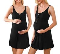 Aseniza Chemises de Nuit Maternité Coton Robe Allaitement Maternité Manches Courtes Nuisette Grossesse Été Casual Vêtements Allaitement Pyjama Allaitement Hopital Enceinte, 48