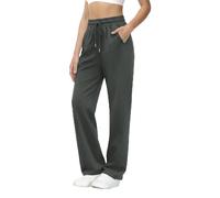 Aseniza Jogging Femme Pantalon Bas de Sport Confortable Chic Élastique Taille Haute avec Poches Droit à Coupe Large Training Yoga Décontracté Baggy Pilates Fitness et Yoga Foncé L