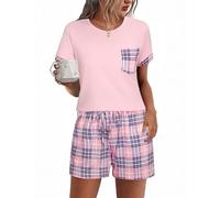 Aseniza Pyjama Femme Été Coton Pyjashort Court À Rayures Manches Courtes | Ensemble 2 Pièces Doux et Confortable avec Coupe Agréable pour Vêtements de Nuit et Moments de Détente à la Maison