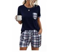 Aseniza Pyjama Femme Été Coton Pyjashort Court À Rayures Manches Courtes | Ensemble 2 Pièces Doux et Confortable avec Coupe Agréable pour Vêtements de Nuit et Moments de Détente à la Maison