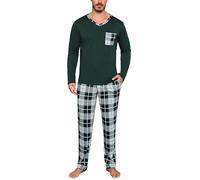 Aseniza Pyjama Homme Hiver Coton Ensembles de Pyjama Chauds Manches Longues Col à Carreaux Contrasté Vêtements de Nuit Pantalon de Pyjama à Carreaux Loungewear 2 Pièces