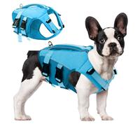 ASENKU Gilet de Sauvetage pour Chien avec Poignée de Sauvetage, Gilet de Sauvetage pour Chien à Haute Flottabilité, Gilet de Sécurité Léger Ripstop avec Bandes Réfléchissantes Bleu XS