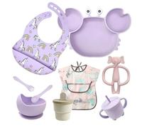 ASENME Assiette en silicone, service de table 9 pièces avec ventouses Vaisselle pour enfants en silicone (Violet)