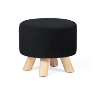 Asense Petit repose-pieds rond en tissu rembourré avec pieds en bois antidérapants (noir, tissu)