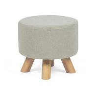 Asense Petit repose-pieds rond en tissu rembourré avec pieds en bois (beige gris, tissu)