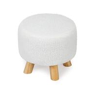 Asense Petit repose-pieds rond rembourré en velours avec pieds en bois antidérapants (blanc, velours peluche)
