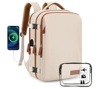 ASENTER Sac à Dos Voyage 45x36x20 pour Easyjet, Bagage à Main Avion 30L, Sac à Dos Ordinateur Portable 15,6 Pouces Imperméable avec Compartiment Humide, Sac de Cabine Antivol pour Homme Femme, Beige