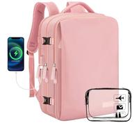 ASENTER Sac à Dos Voyage 45x36x20 pour Easyjet, Bagage à Main Avion 30L, Sac à Dos Ordinateur Portable 15,6 Pouces Imperméable avec Compartiment Humide, Sac de Cabine Antivol pour Homme Femme, Rose