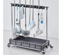 ASerZenith Chariot Porte-Balai/Serpillère Mobile, Support Utilitaire sur Pied pour Outils De Nettoyage, Accessoires d'entretien Ménager, Égouttoir À Balais/Serpillères Professionnel,8slots