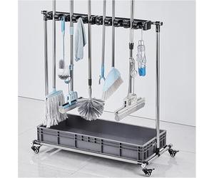 ASerZenith Chariot Porte-Balai/Serpillère Mobile, Support Utilitaire sur Pied pour Outils De Nettoyage, Accessoires d'entretien Ménager, Égouttoir À Balais/Serpillères Professionnel,10slots