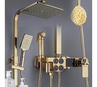 ASerZenith Ensemble De Douche À Quatre Positions en Laiton Européen pour Salle De Bain, Style Hôtel Familial, Noir Et Or,A-1gold 4-Speed ConstantTemp