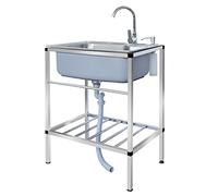 ASerZenith Évier De Cuisine Mobile en Acier Inoxydable, Autoportant, Lave-Mains Commercial, pour Garage, Jardin, Cuisine, Camping-Car, Robinet d'eau Froide, Station De Lav