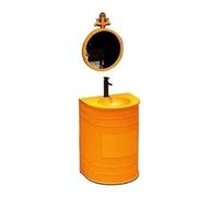 ASerZenith Évier sur pied créatif en métal avec robinet et kit de vidange, évier de salle de bain autoportant en forme de D, style industriel commercial avec support de sol (orange-B)