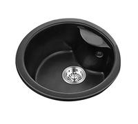 ASerZenith Éviers De Cuisine, Évier Grande Capacité, Vasque Circulaire, Évier Double pour Cuisine Et Salle De Bain, Évier Lave-Vaisselle, Évier en Pierre De Quartz, Panier À Légumes,Black-45 * 45Cm