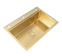 ASerZenith Éviers Vasques en Acier Inoxydable pour La Maison, Éviers De Cuisine, Évier De Bar À Une Seule Bonde, À Encastrer Ou À Poser sous Plan avec Bonde, Lavabo, Piscine,Gold-80x46x22cm