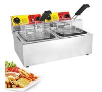 ASerZenith Friteuse 2500W 5000W, 6L 12L, Acier Inoxydable 304 De Qualité Alimentaire, Friteuse De Comptoir, Thermostat Réglable De 60 À 200 °C, Panier À Huile Amovible, Couvercle Am(Double)
