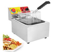 ASerZenith Friteuse 2500W 5000W, 6L 12L, Acier Inoxydable 304 De Qualité Alimentaire, Friteuse De Comptoir, Thermostat Réglable De 60 À 200 °C, Panier À Huile Amovible, Couvercle Am(Single)