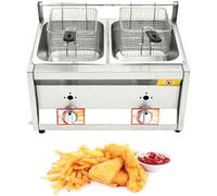 ASerZenith Friteuse À Gaz Double Cuve, Modèle Professionnel De Comptoir, avec Panier De 10 X 2 Pouces Et Couvercle - Acier Inoxydable, Grande Capacité, Propane/Gpl, Idéale pour Les