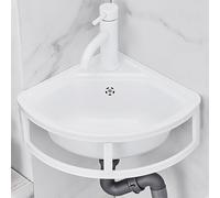 ASerZenith Lavabo d'angle Mural pour Salle De Bain avec Robinet d'eau Chaude Et Froide, Évier Utilitaire en Acier Inoxydable 304 avec Tuyau D'Arrivée d'eau Et Kit De Vidange pour CU,White